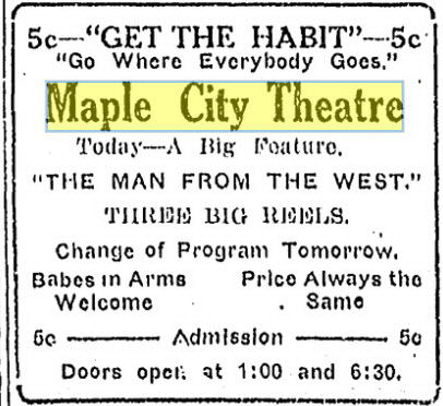 Maple City Theatre - Dec 22 1913 Ad (newer photo)
